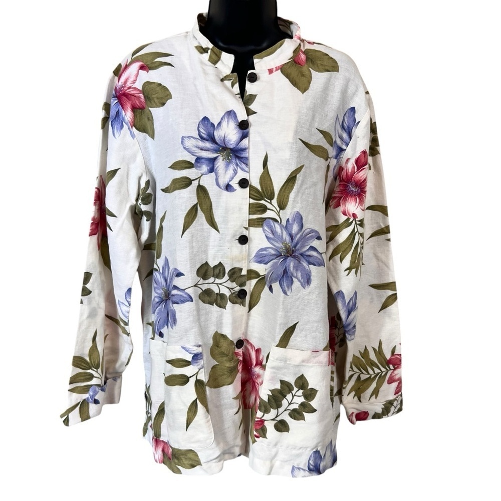 Coldwater Creek floral botanical print linen-blend button-down blazer jacket